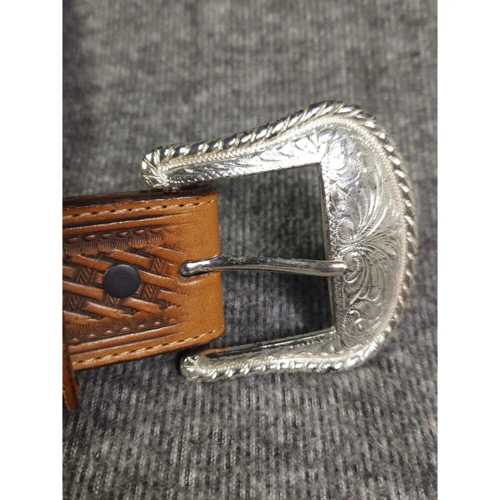 Tony Lama Hand-Tooled Brown Or Black Leather Men’s Belt Silver Conchos Size 40